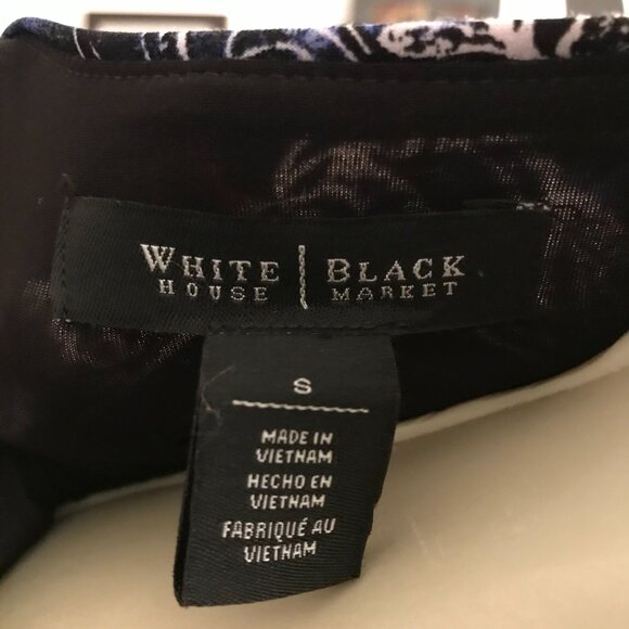 White House Black Market size S Black & Blue Scroll Print Stretch Jersey Dress - Picture 4 of 4